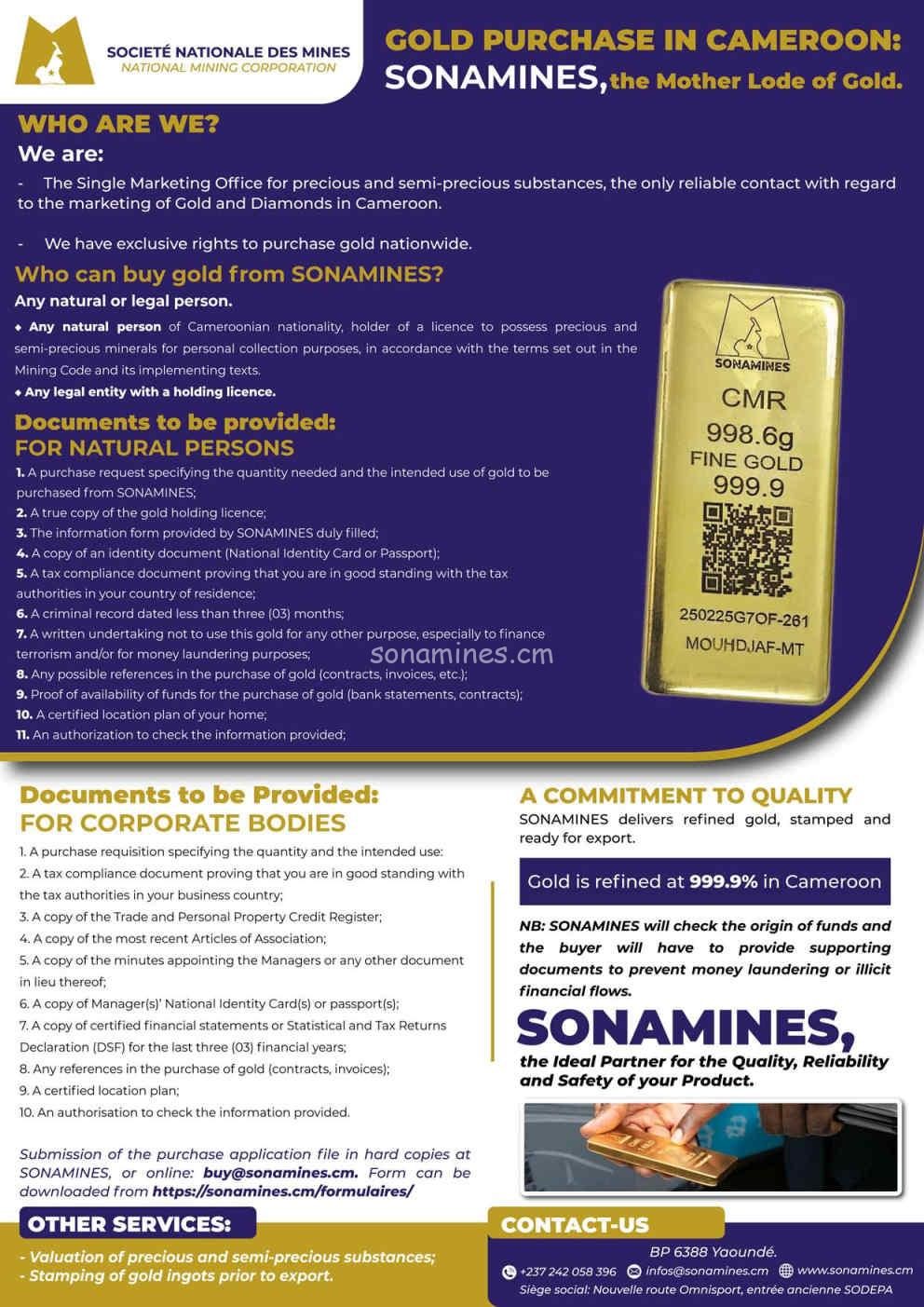 Achat de l’or au Cameroun