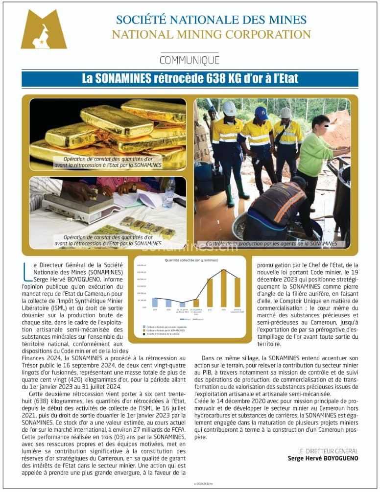 638 kilogrammes d’or rétrocédés à l’État